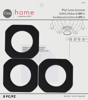 1-9/16" Square Plastic Curtain Grommets, Matte Black, 8 Sets