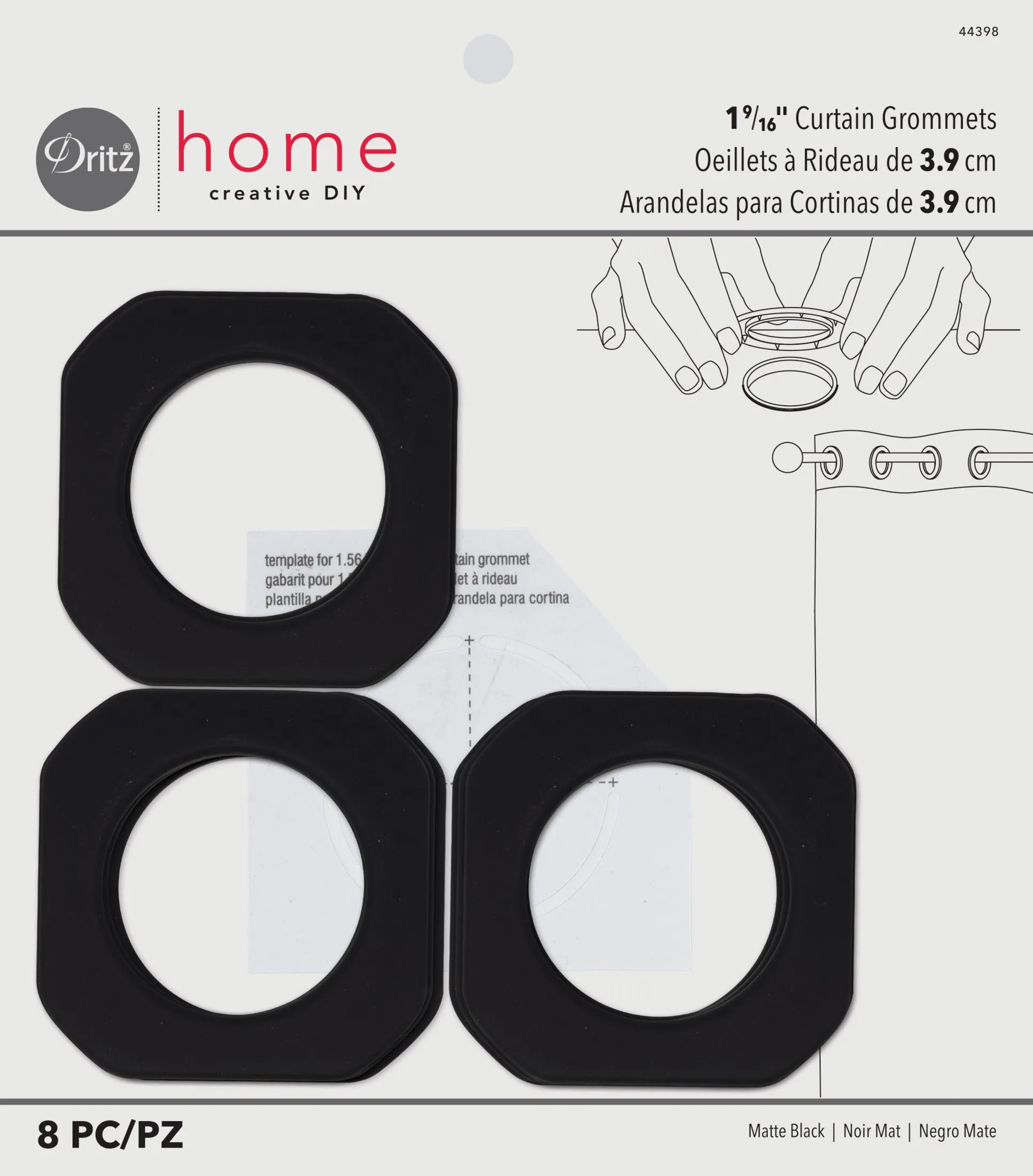 1-9/16" Square Plastic Curtain Grommets, Matte Black, 8 Sets