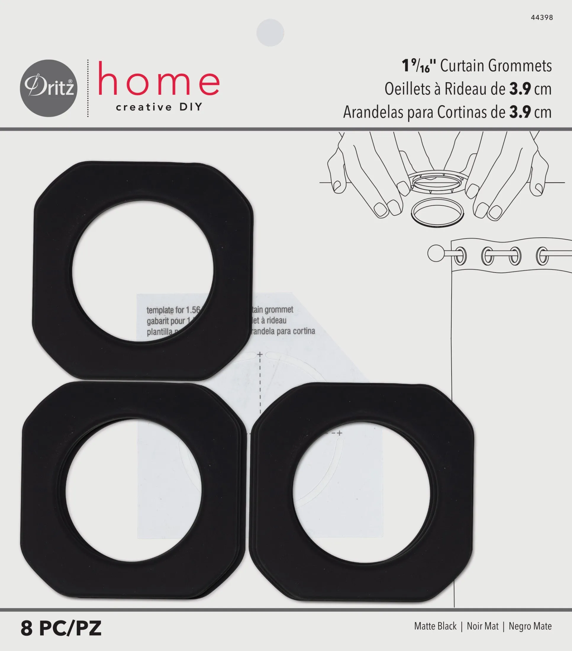 1-9/16" Square Plastic Curtain Grommets, Matte Black, 8 Sets