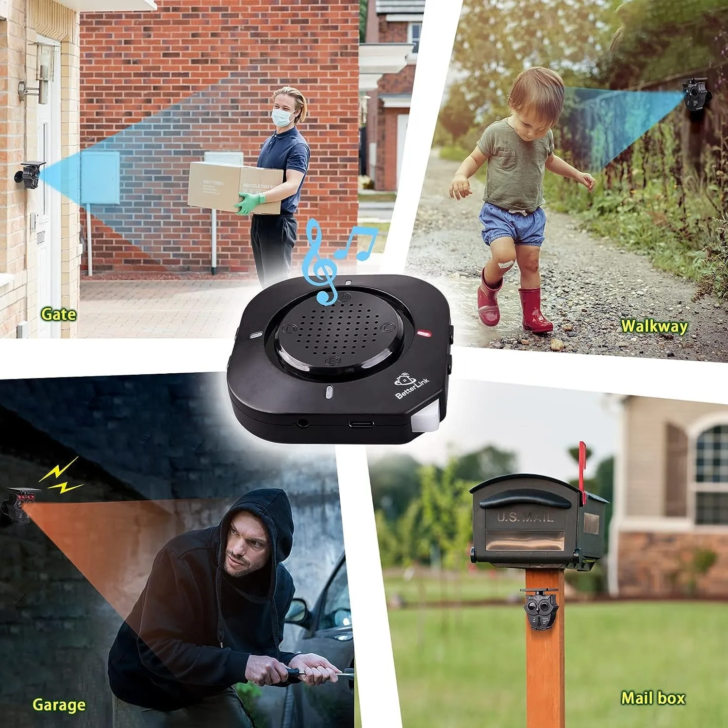 1/2 Mile Range Solar Wireless Driveway Alarm System IP65 Weatherproof Outdoor Motion Detectors&Sensor 120Db Siren Sound Light Security