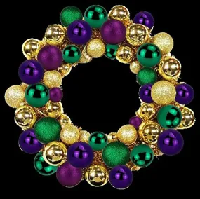 16" Mardi Gras Ball Wreath with Battery Powered Pure White LEDs