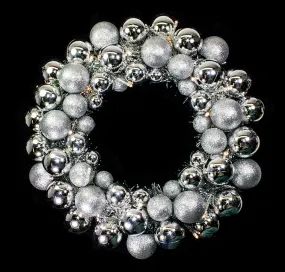 16" Silver Ball Wreath with Battery Powered Warm White LEDs