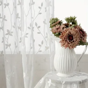 1pc Elegant Sheer Curtain with Vine Embroidery - Light-Filtering Leaf Design for Living Room & Bedroom - Easy Hang Rod Pocket