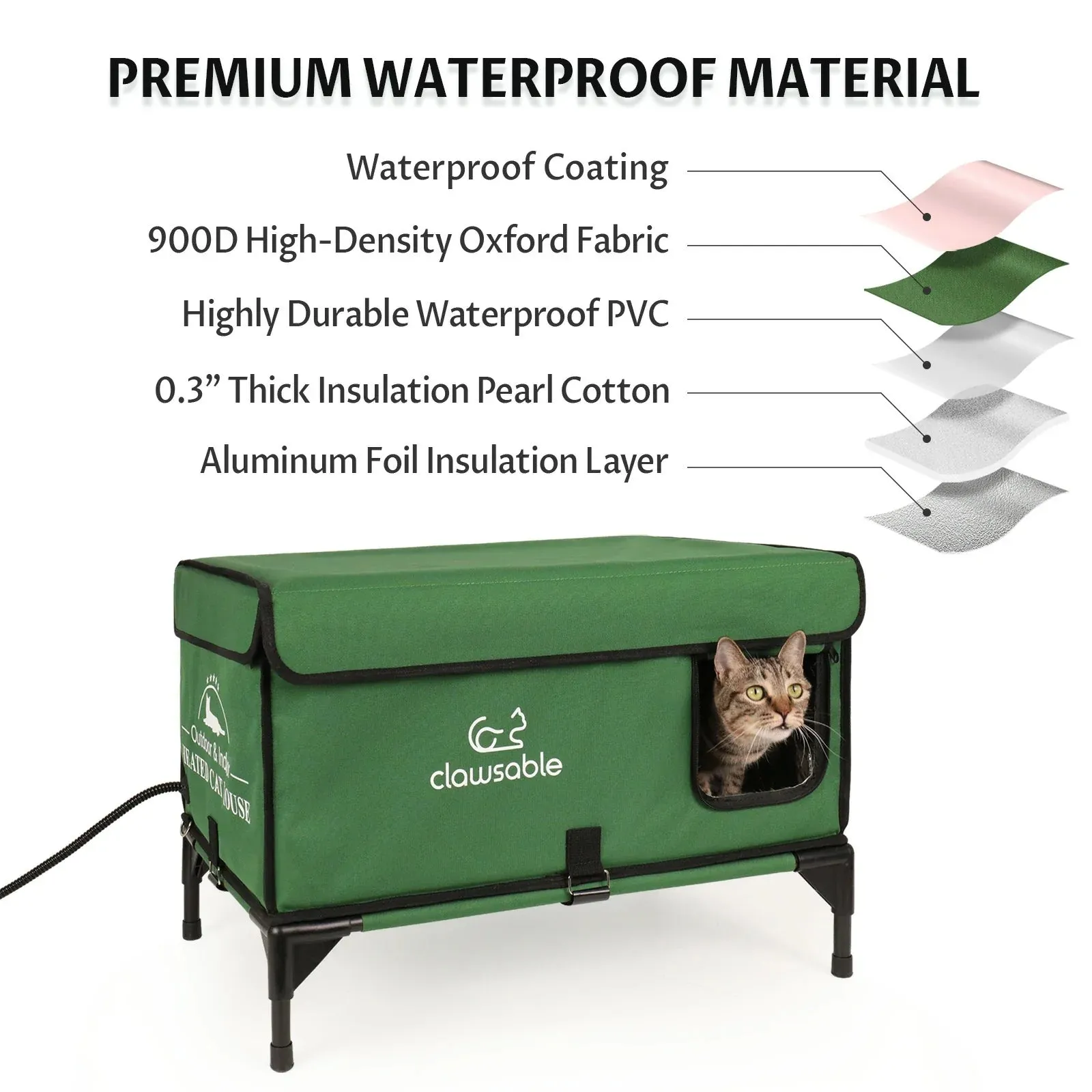 2 in 1 Outdoor Elevated Lift-Top Heated Cat House Large