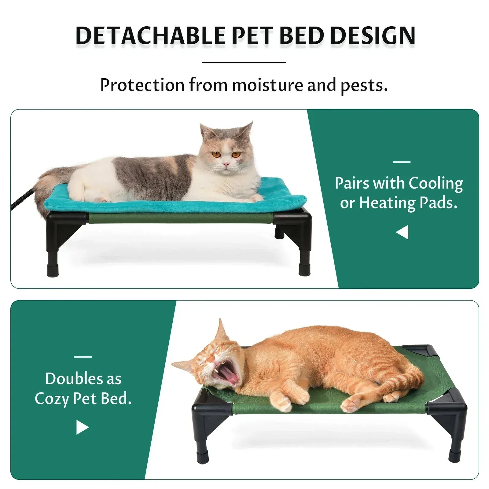 2 in 1 Outdoor Elevated Lift-Top Heated Cat House Large
