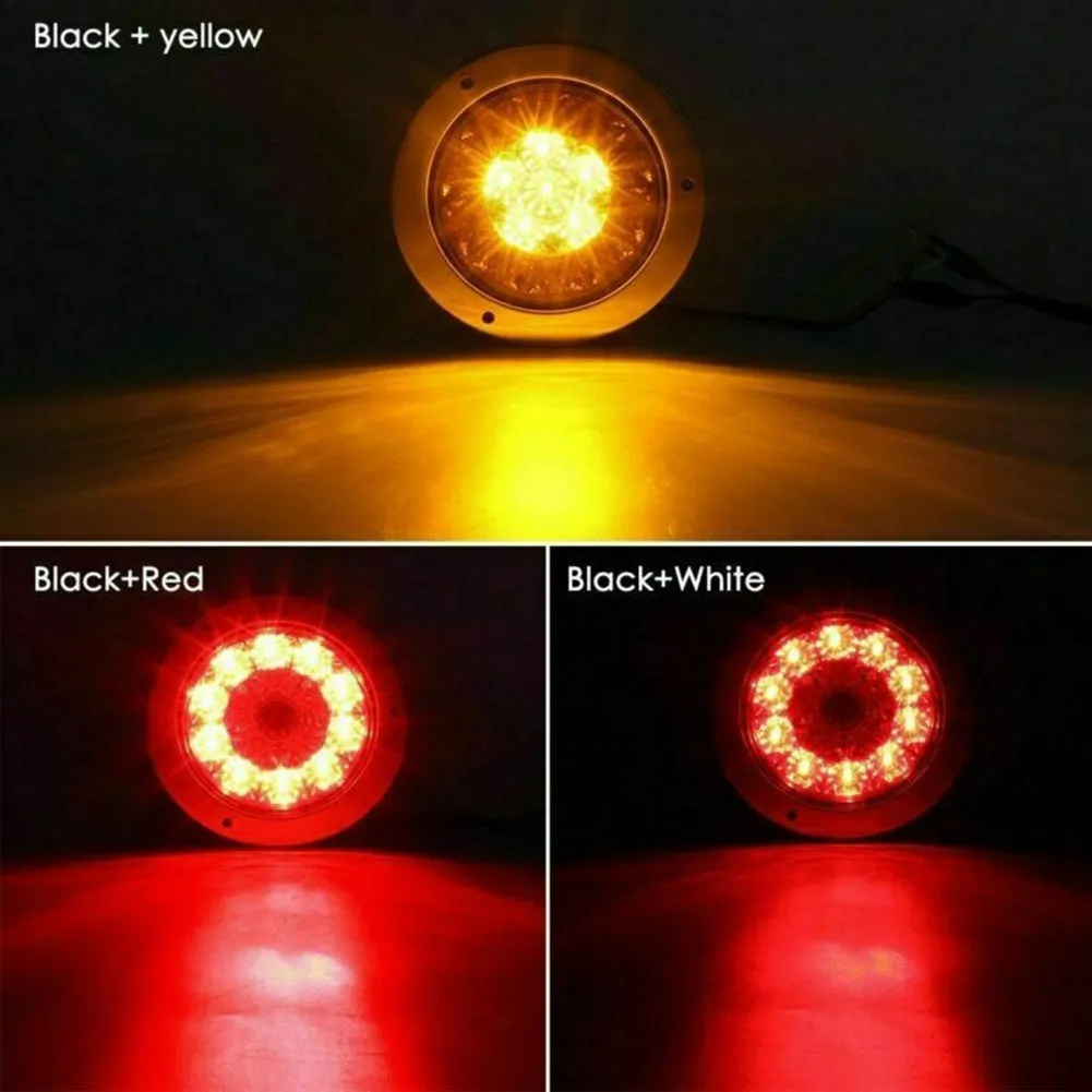 2pcs Round 16-led Truck Trailer Brake Stop Turn Signal Tail