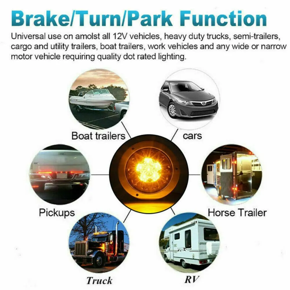 2pcs Round 16-led Truck Trailer Brake Stop Turn Signal Tail