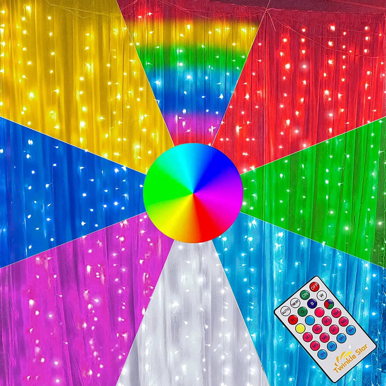 300 LED Window Curtain Lights - Rainbow RGB Color Changing - 64 Functional Backdrop Light - Colorful Icicle String Light