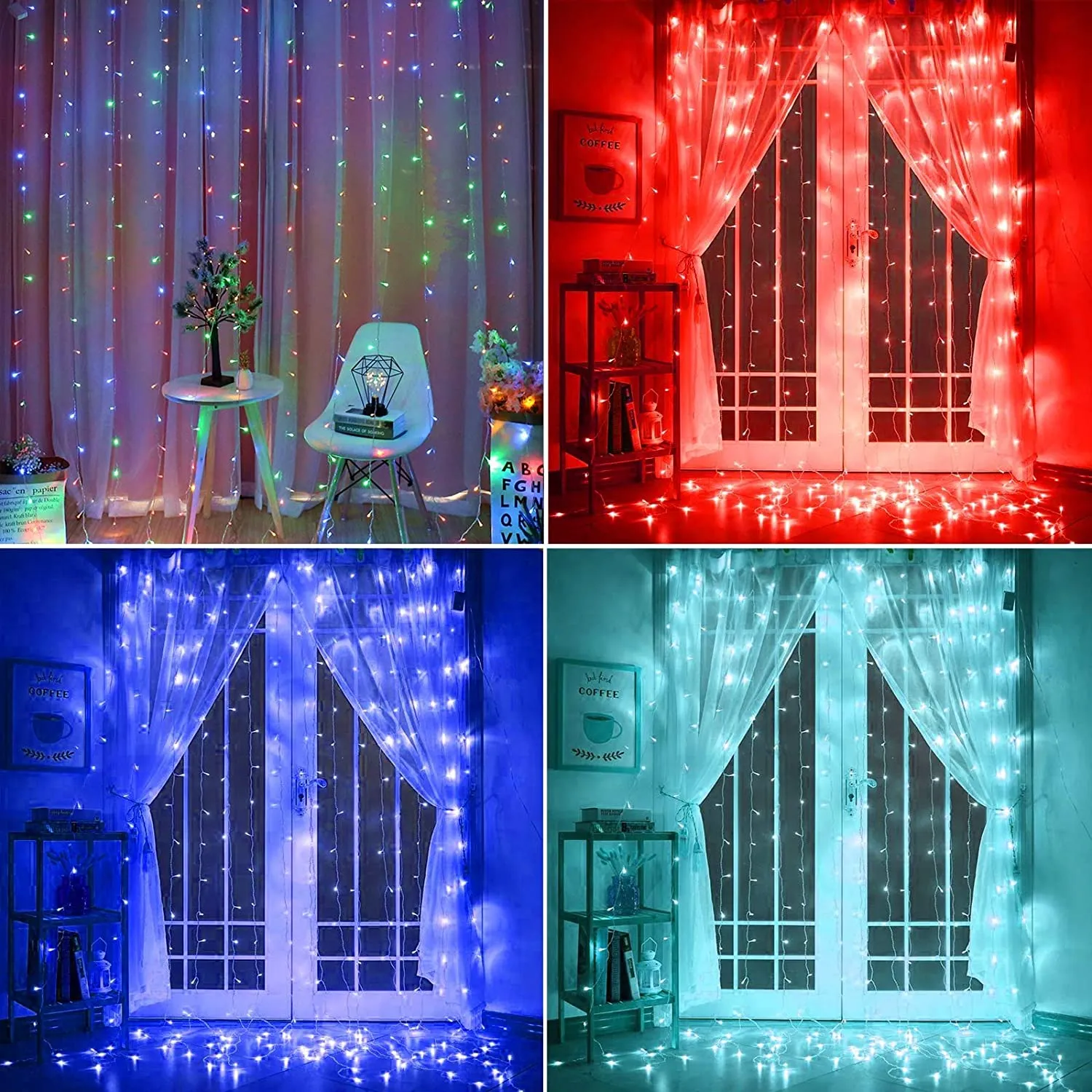 300 LED Window Curtain Lights - Rainbow RGB Color Changing - 64 Functional Backdrop Light - Colorful Icicle String Light