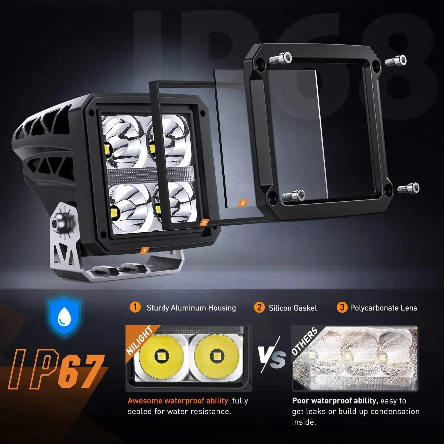 3.2 Inch 20W 2510LM Square Spot DRL Led Pods (Pair) | 16AWG DT Wire
