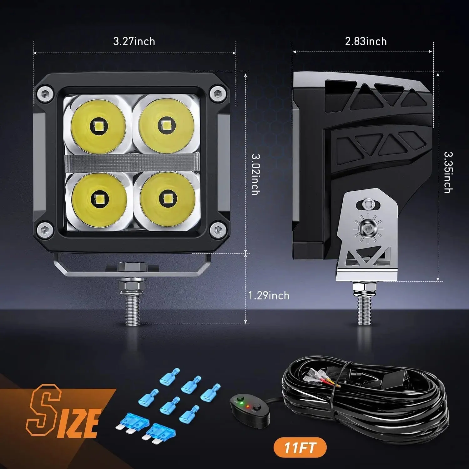 3.2 Inch 20W 2510LM Square Spot DRL Led Pods (Pair) | 16AWG DT Wire