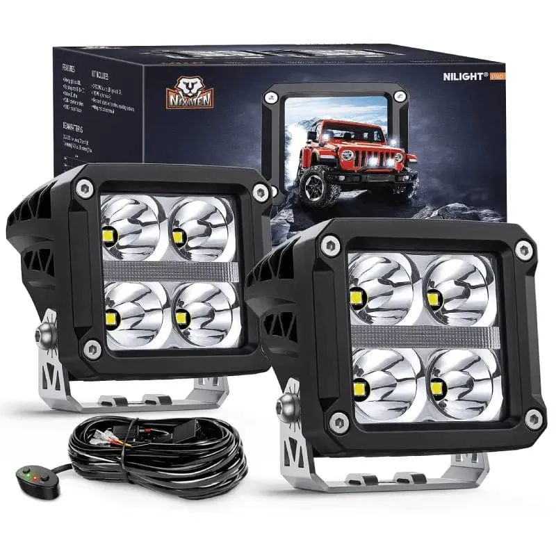 3.2 Inch 20W 2510LM Square Spot DRL Led Pods (Pair) | 16AWG DT Wire