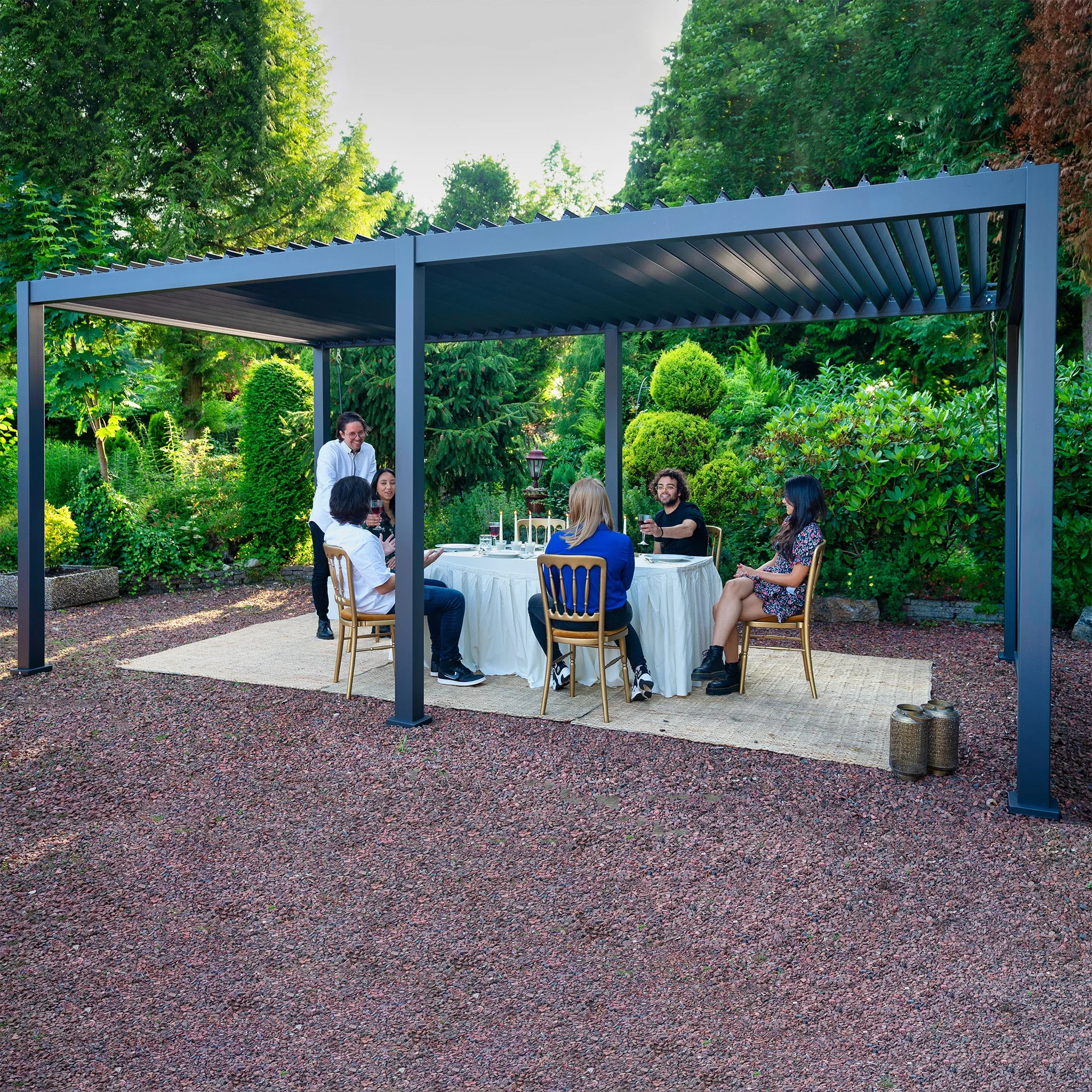 3m x 6m Rectangular Pergola with 4 Drop Sides in Grey