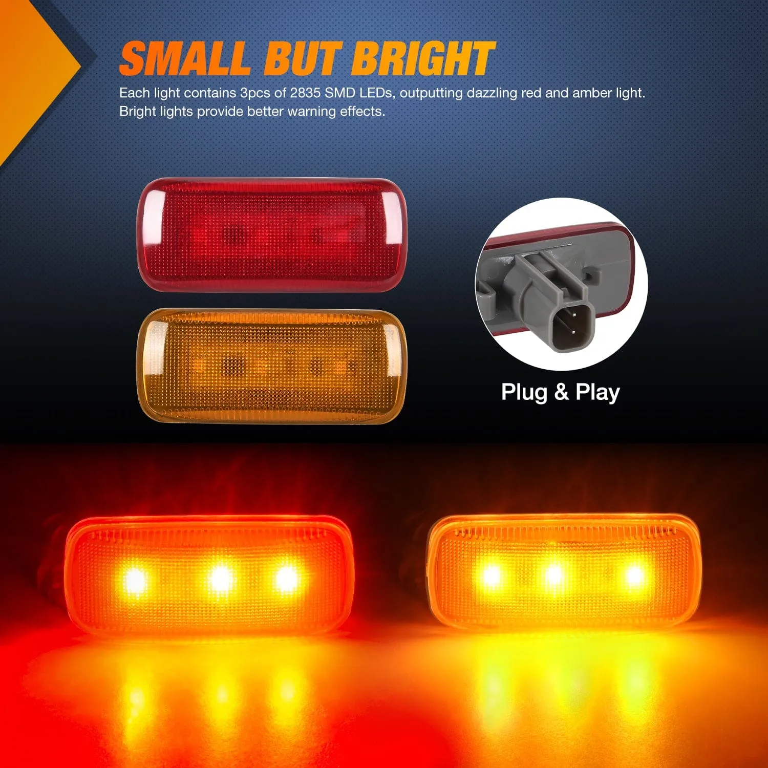 4 PCS 3 LED Red Amber Wheel Fender Side Marker Lights Compatible With 2010-2018 Dodge Ram 2500 3500 Super Duty