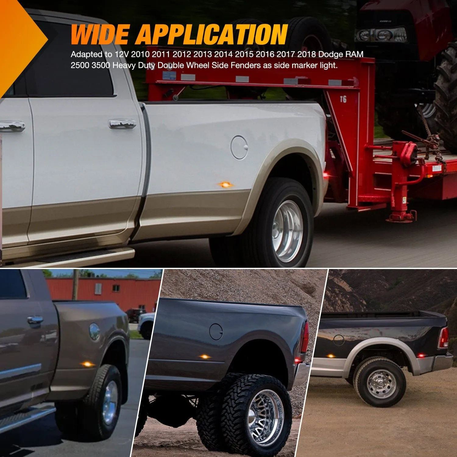 4 PCS 3 LED Red Amber Wheel Fender Side Marker Lights Compatible With 2010-2018 Dodge Ram 2500 3500 Super Duty