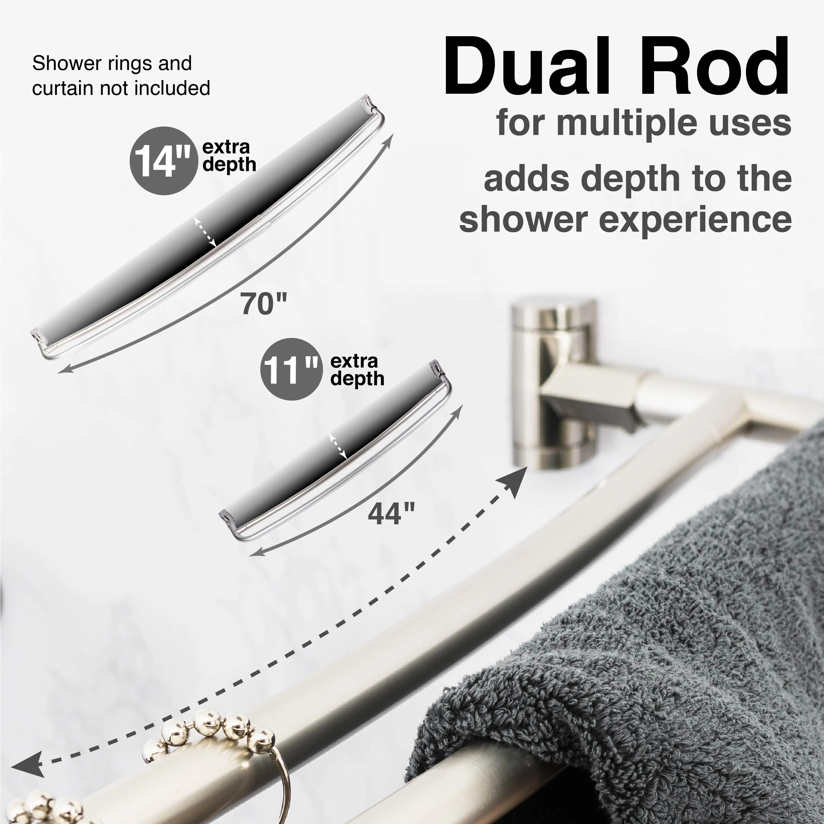 44 in. to 70 in. Double Curved Shower Rod (Brushed Nickel Finish)