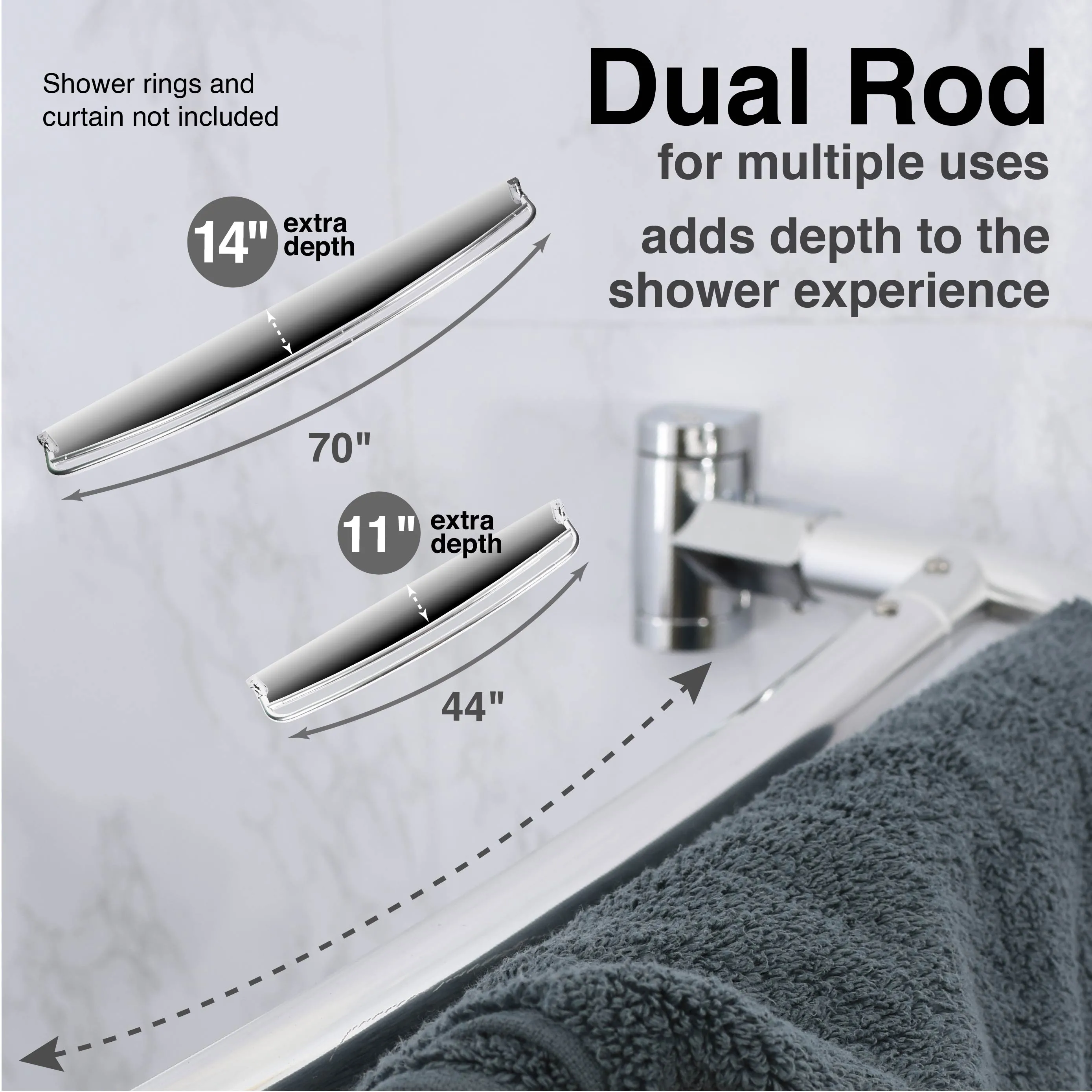44 in. to 70 in. Double Curved Shower Rod (Chrome Finish)