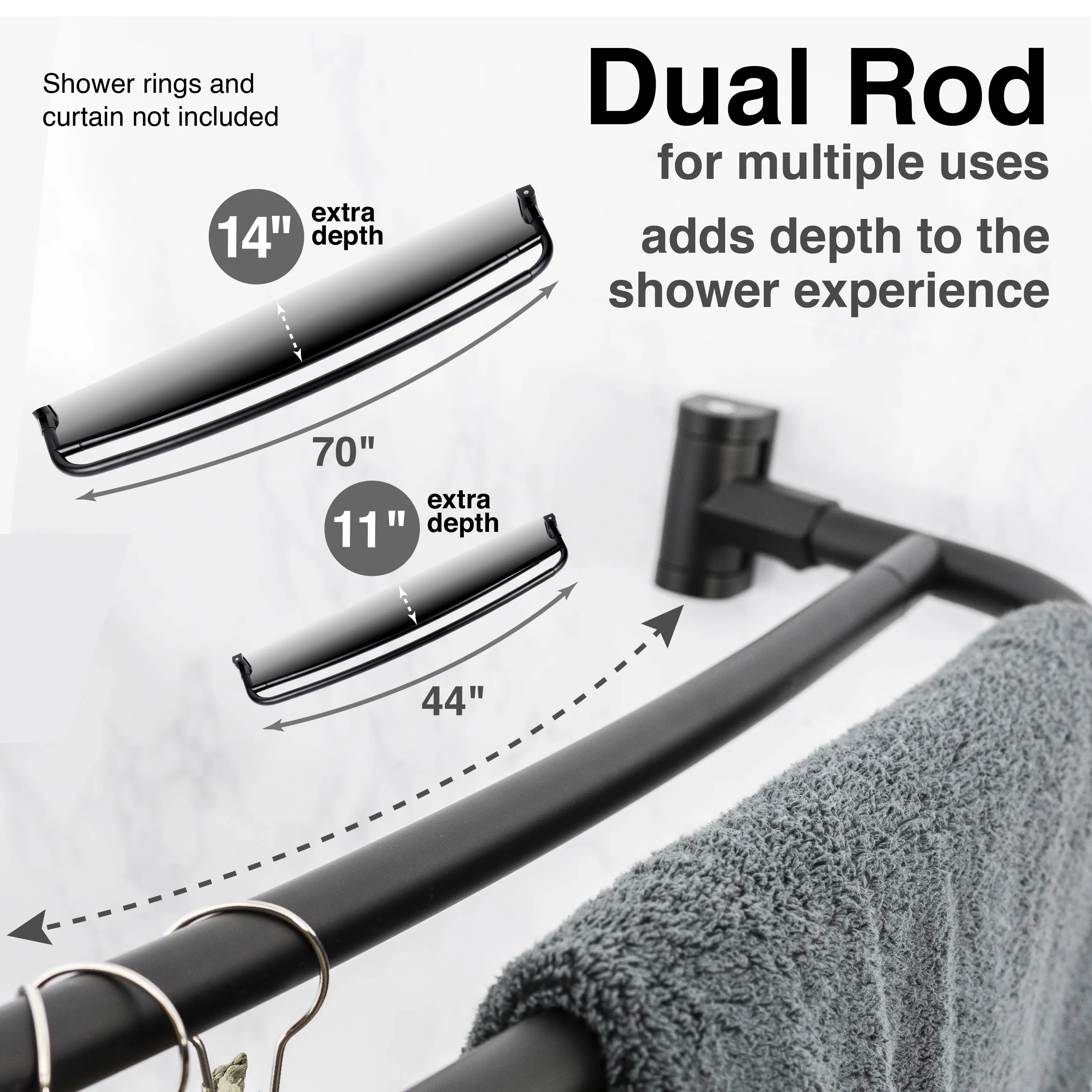 44 in. to 70 in. Double Curved Shower Rod (Matte Black Finish)