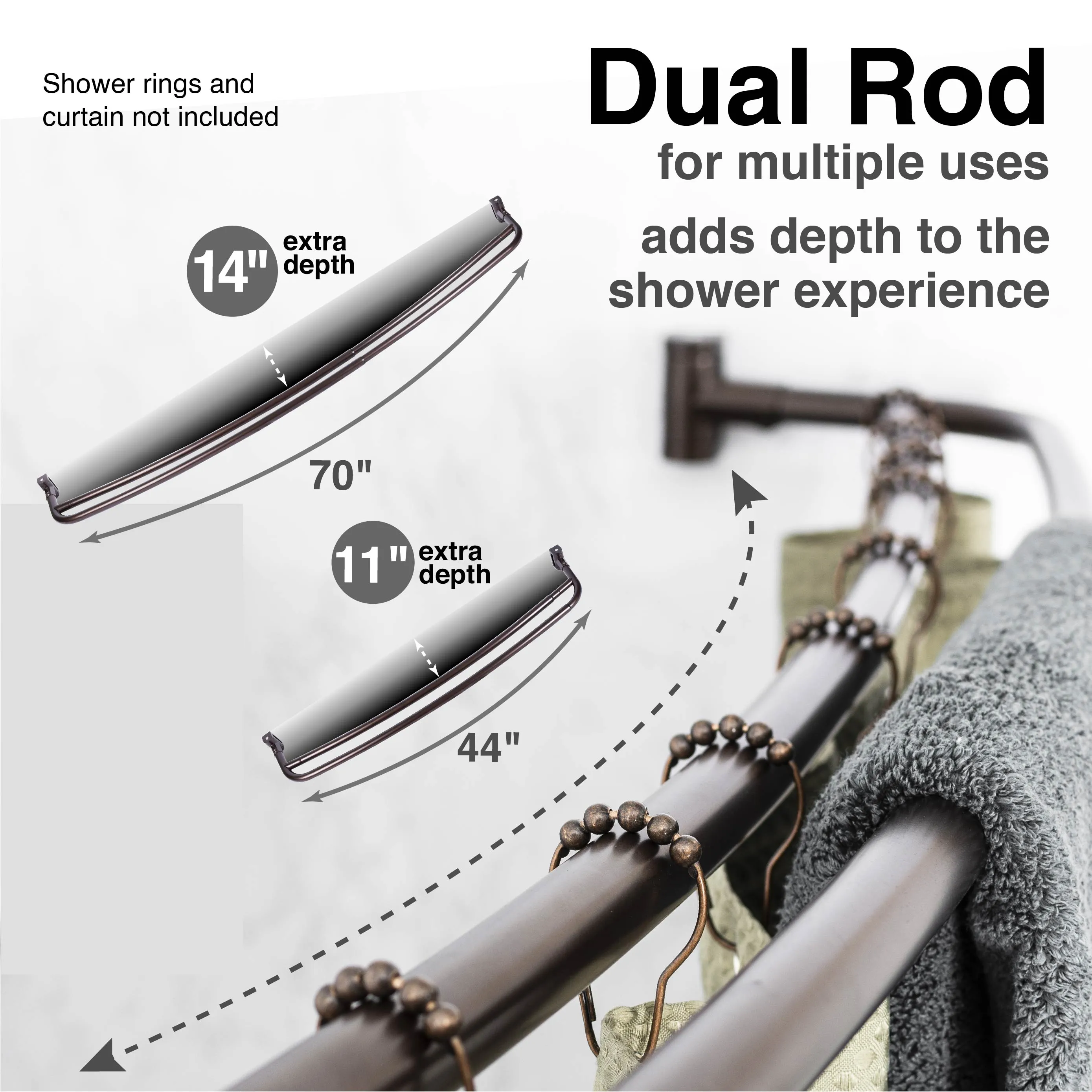 44 in. to 70 in. Double Curved Shower Rod (Oil-Rubbed Bronze Finish)