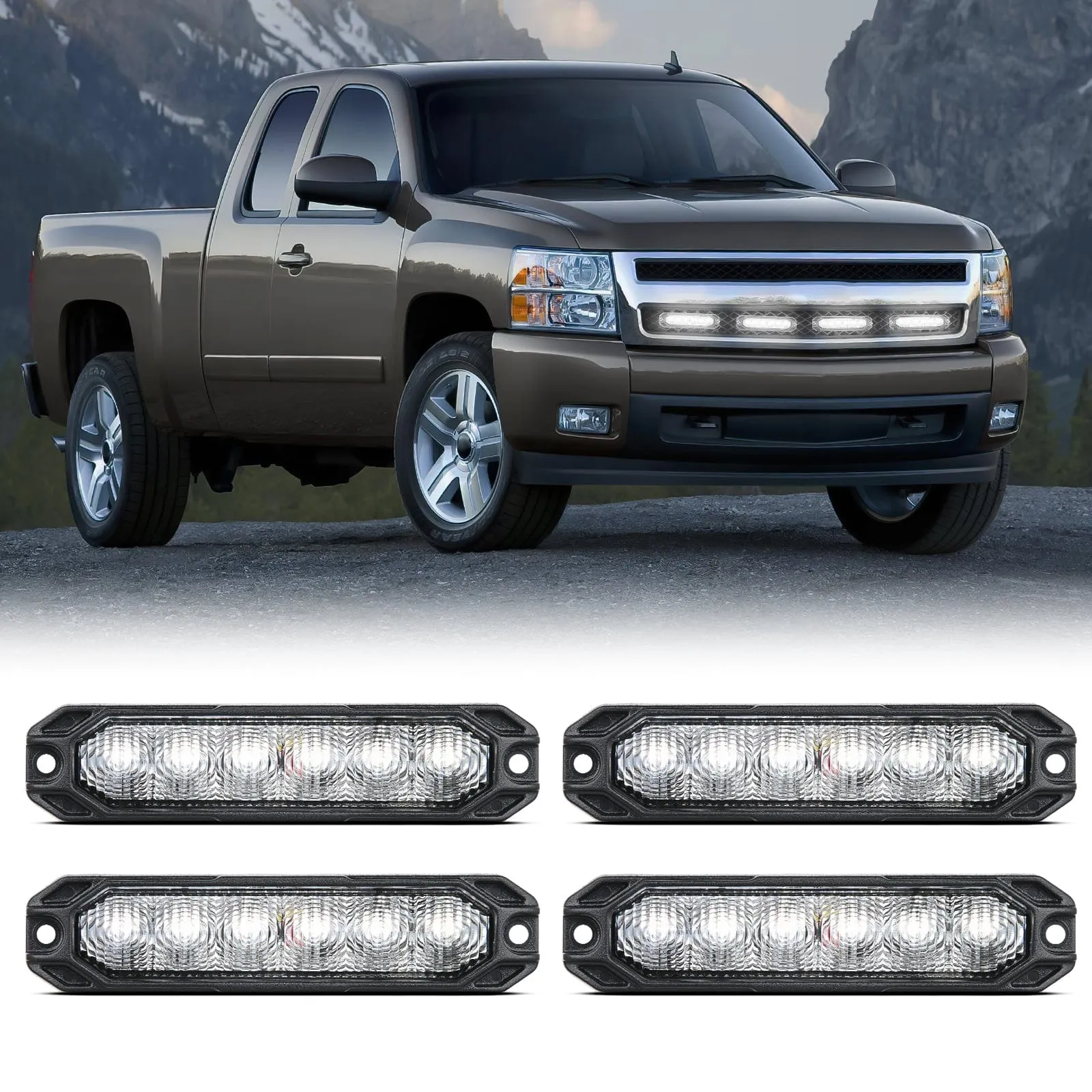 4PCS 6 LED White Emergency Warning Strobe Lights