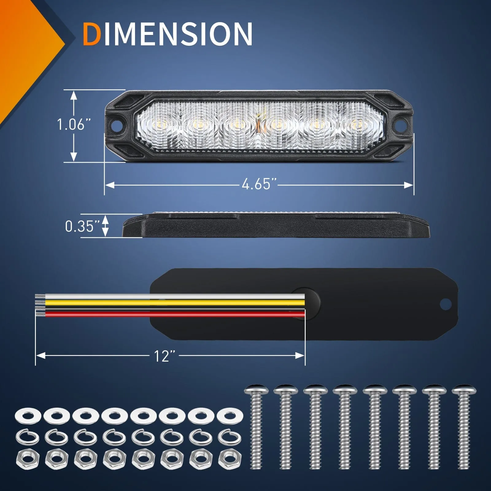 4PCS 6 LED White Emergency Warning Strobe Lights