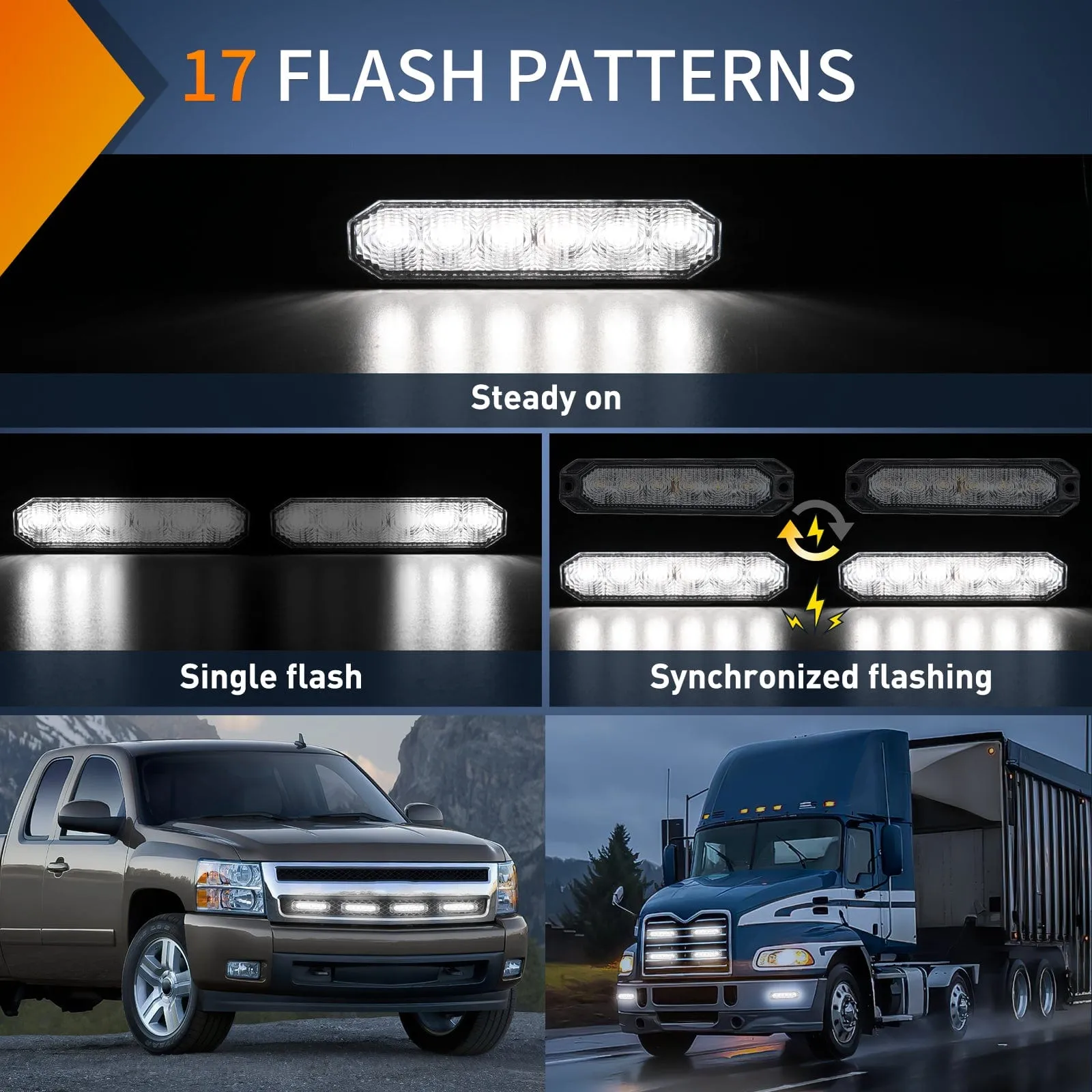 4PCS 6 LED White Emergency Warning Strobe Lights