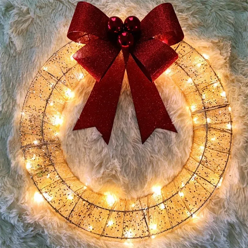 50CM LED Christmas Garland with Bow – Warm Light Door Decor