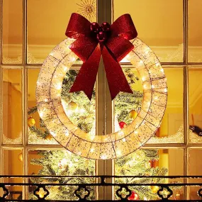 50CM LED Christmas Garland with Bow – Warm Light Door Decor