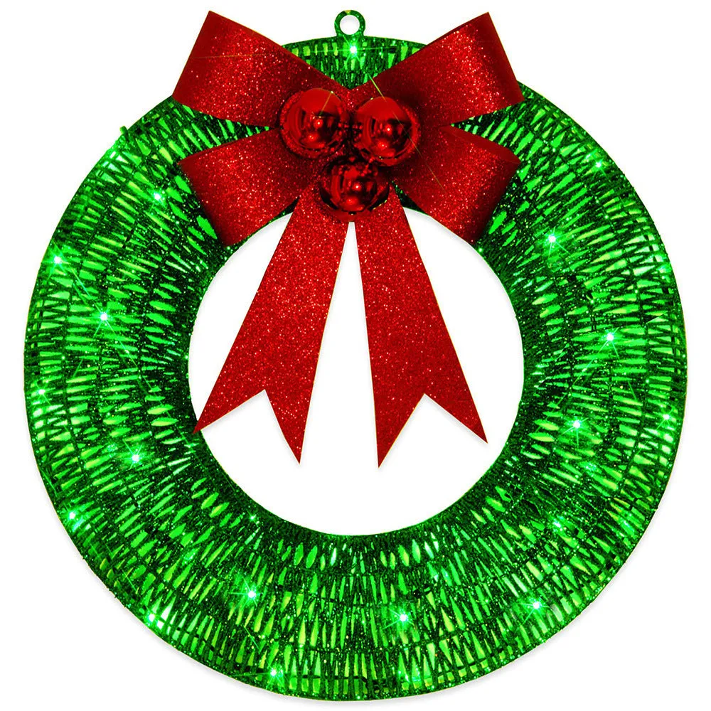 50CM LED Christmas Garland with Bow – Warm Light Door Decor