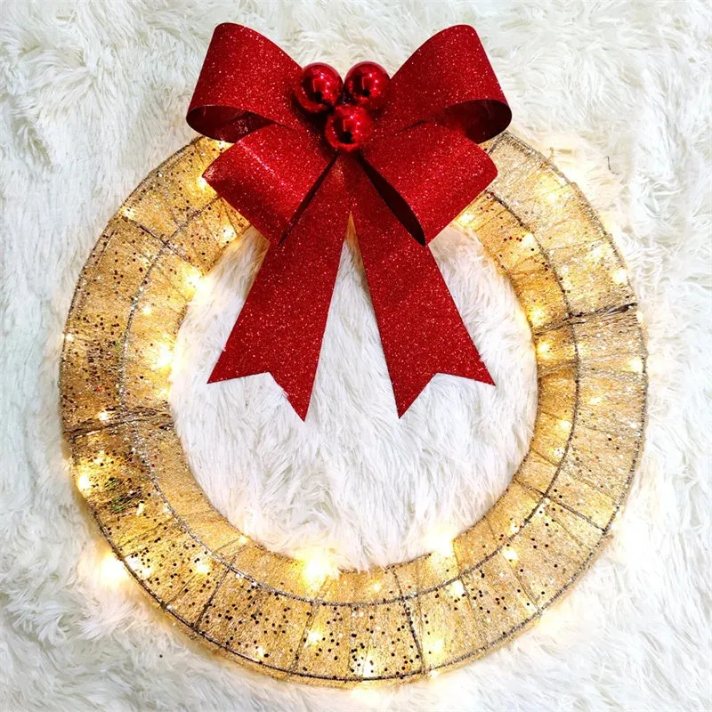 50CM LED Christmas Garland with Bow – Warm Light Door Decor