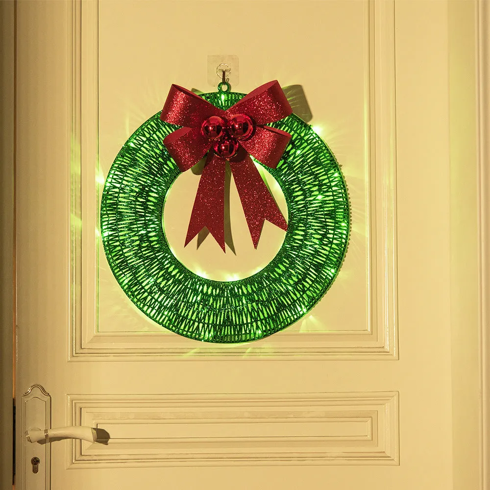 50CM LED Christmas Garland with Bow – Warm Light Door Decor
