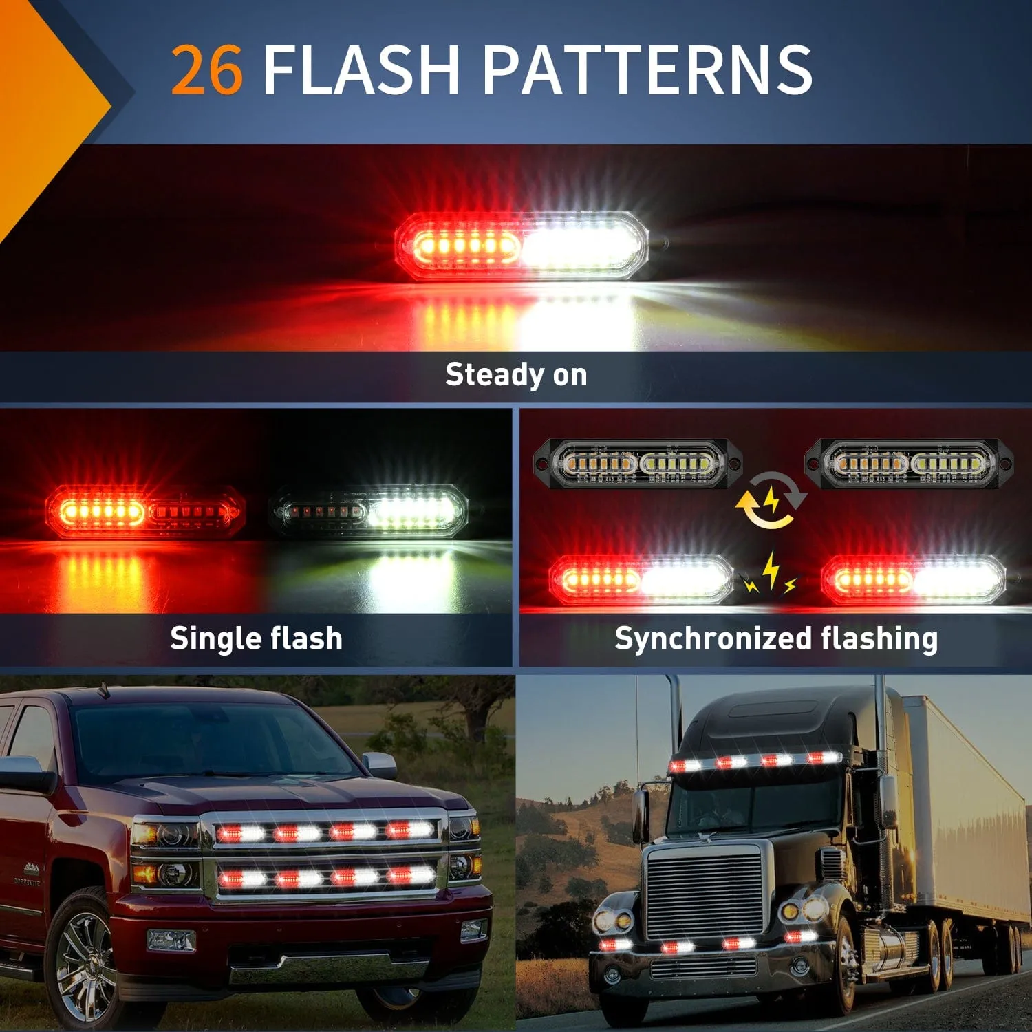 8PCS 12LED Red White Emergency Strobe Lights