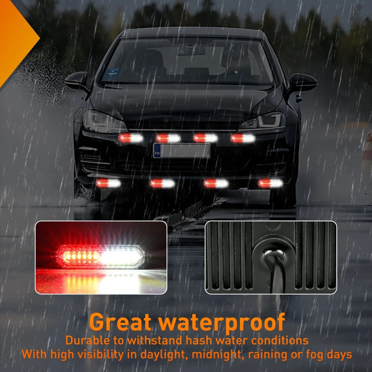 8PCS 12LED Red White Emergency Strobe Lights