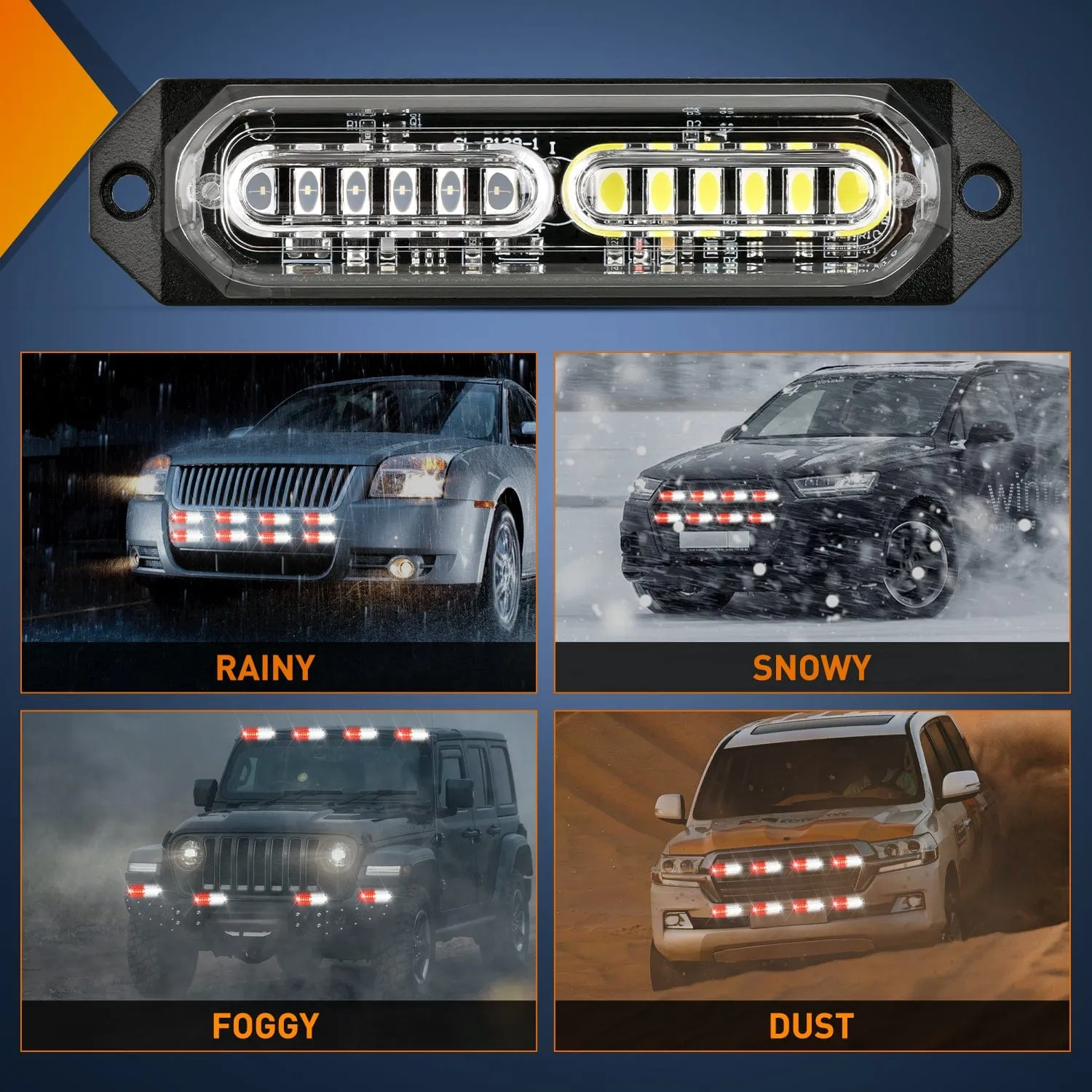 8PCS 12LED Red White Emergency Strobe Lights
