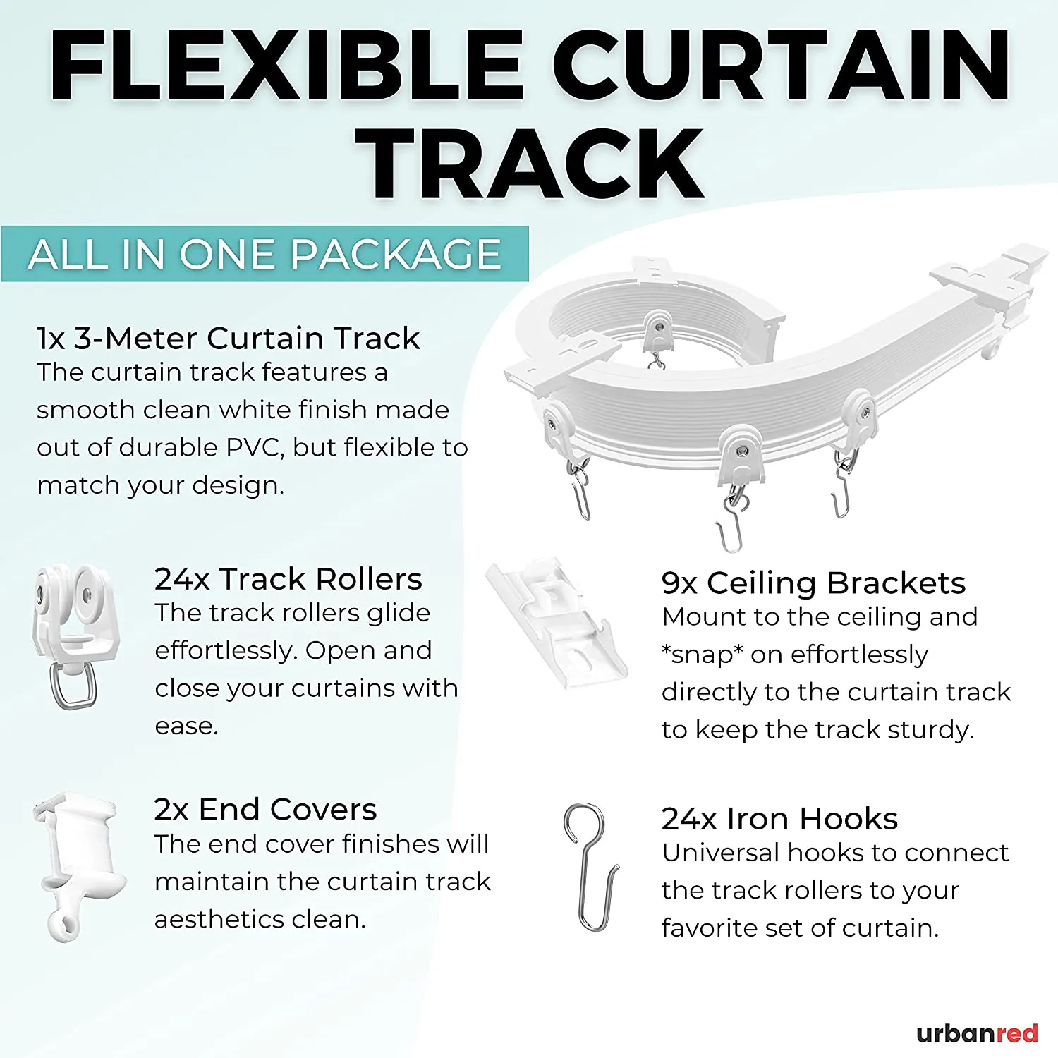 9.8 Ft Ceiling Curtain Track Mount Room Divider 3 Meters (Cut to Size)