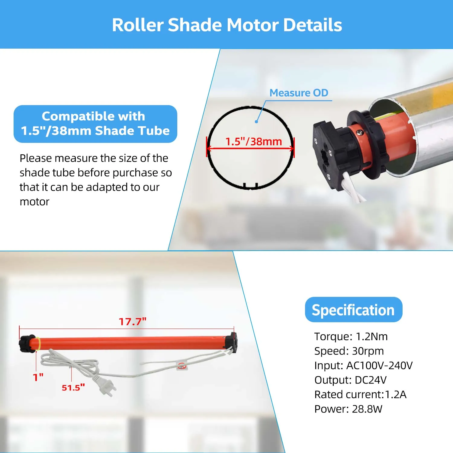 AC100-260V Roller Blind Motor Remote Control for 1.5 Inch Shade Tube