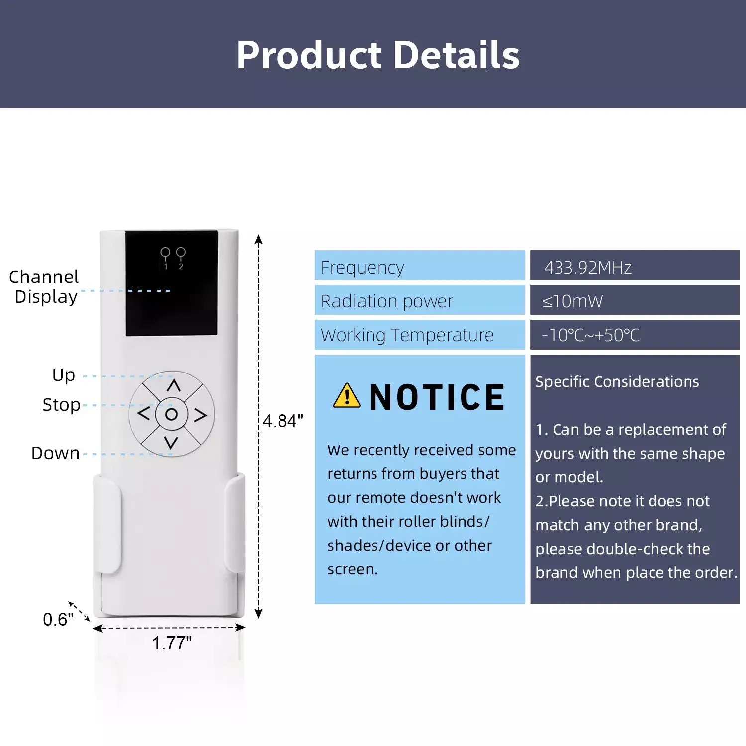 AC114-02 RF 433.92 Wireless Control, 2 Channel Blinds Controller for Motorized Roller Shades and Blinds