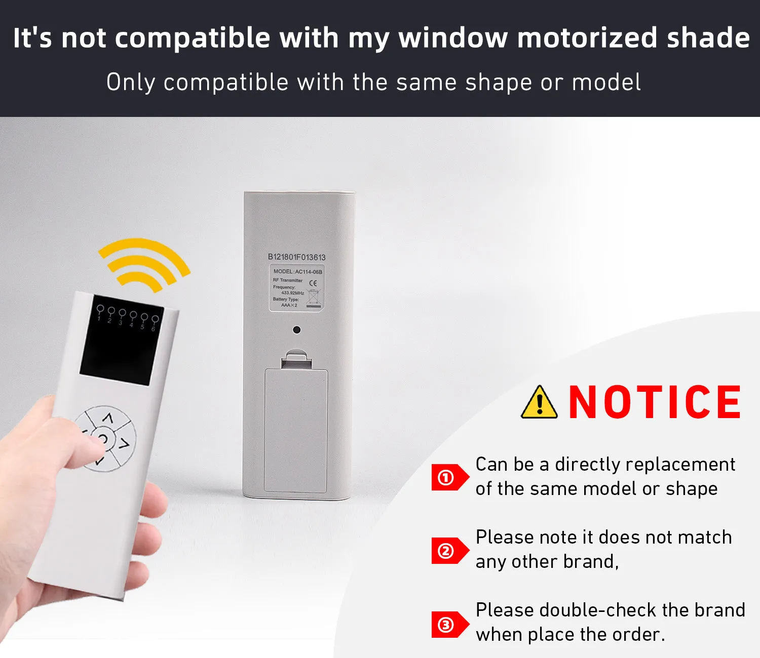 AC114-06 RF 433.92 Wireless Control, 6 Channel Blinds Controller for Motorized Roller Shades and Blinds