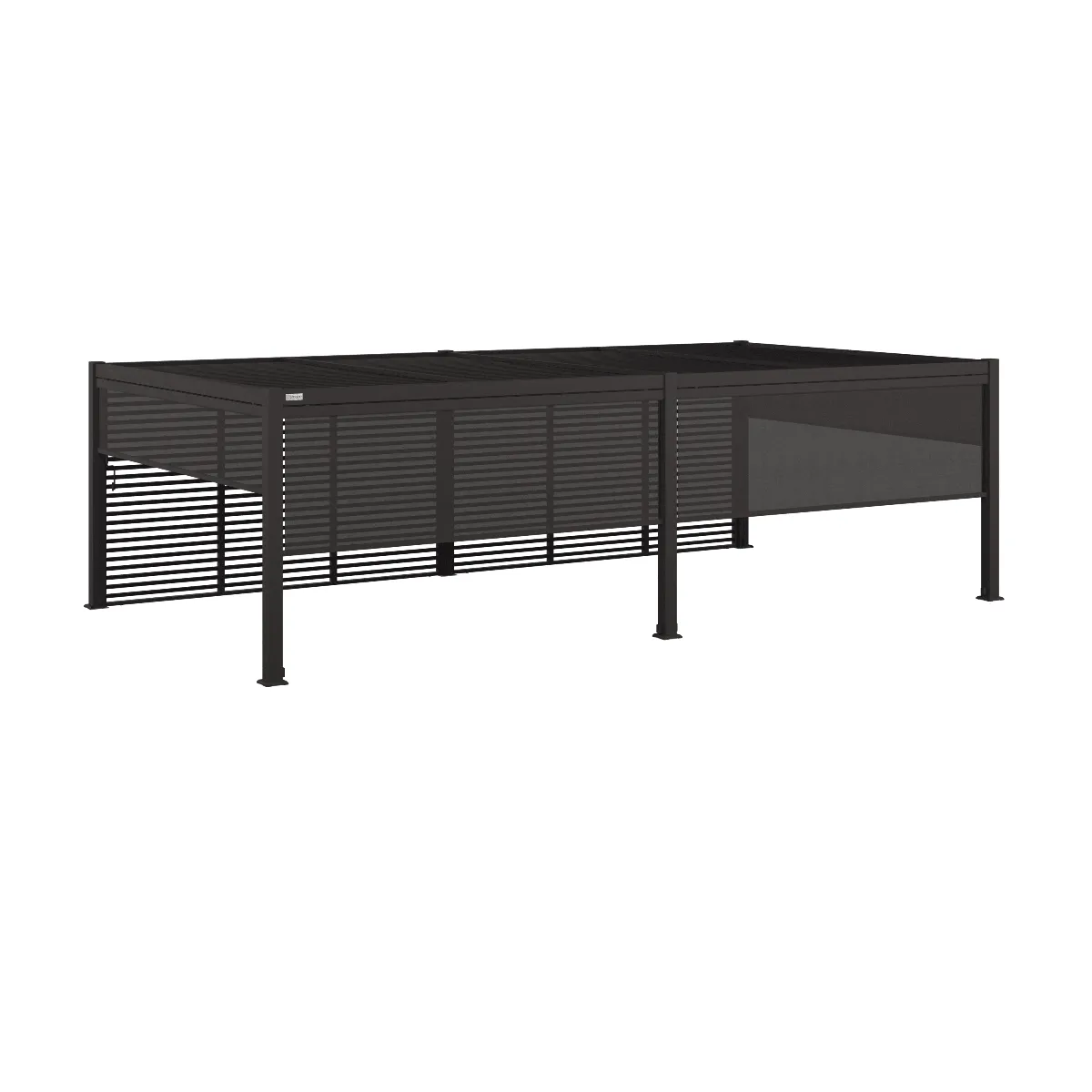 Aluminum Grey Pergola Gazebo with Louvered Roof 7.8m x 4m with 4 drop curtains and LED lights and Louvre Wall