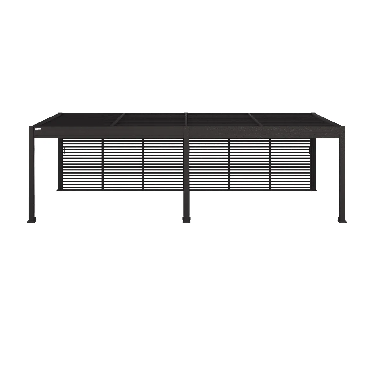 Aluminum Grey Pergola Gazebo with Louvered Roof 7.8m x 4m with 4 drop curtains and LED lights and Louvre Wall