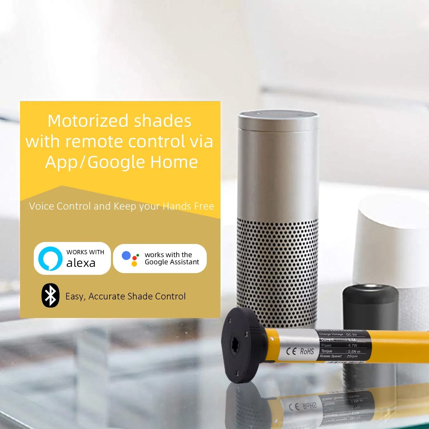 AM22-ES-EB Bluetooth Smart Blinds Motor 1-1/4" (32mm) Shade Tube, Rechargeable