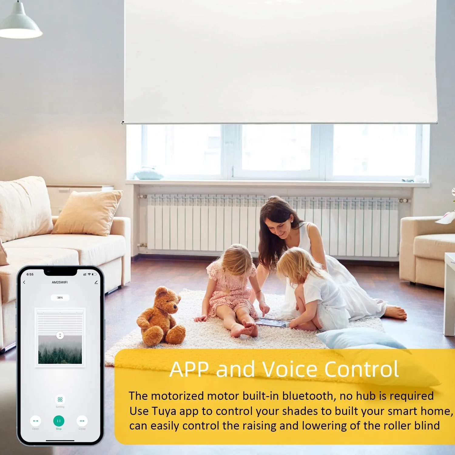 AM22-ES-EB Bluetooth Smart Blinds Motor 1-1/4" (32mm) Shade Tube, Rechargeable