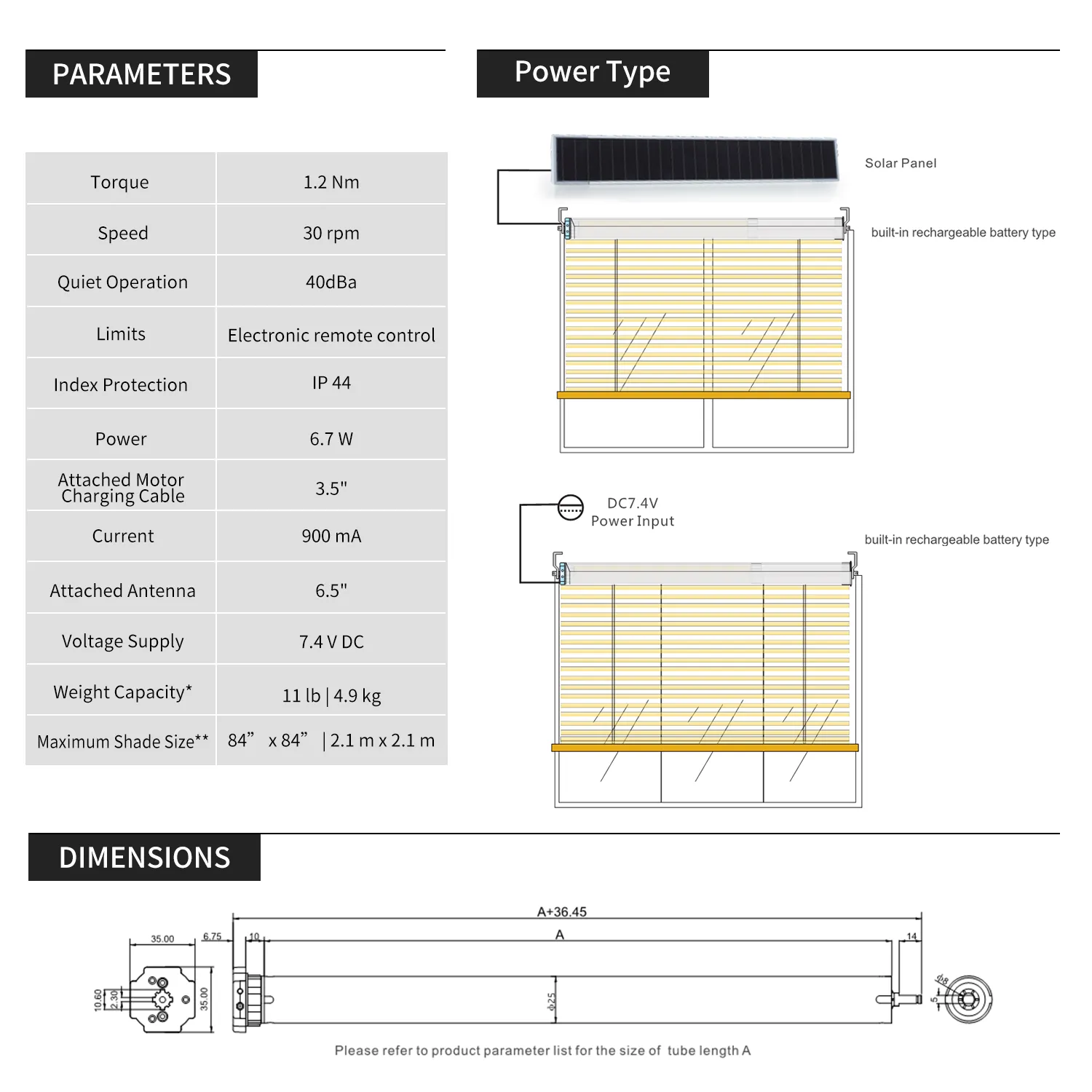 AM25-ES-E Blinds Motor: 8.4V Rechargeable Battery Motor kit