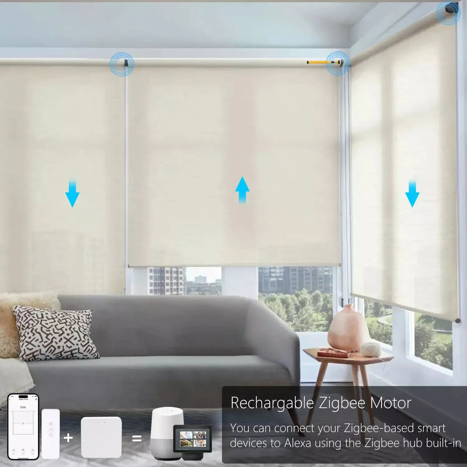 AM25-ES-EZ Electric Window Shades Motor for 1.5"(38mm)/1.75"(43mm) Shade Tube Work With Alexa Google Home