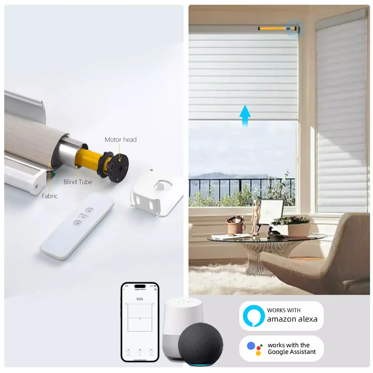 AM25-ES-EZ Electric Window Shades Motor for 1.5"(38mm)/1.75"(43mm) Shade Tube Work With Alexa Google Home