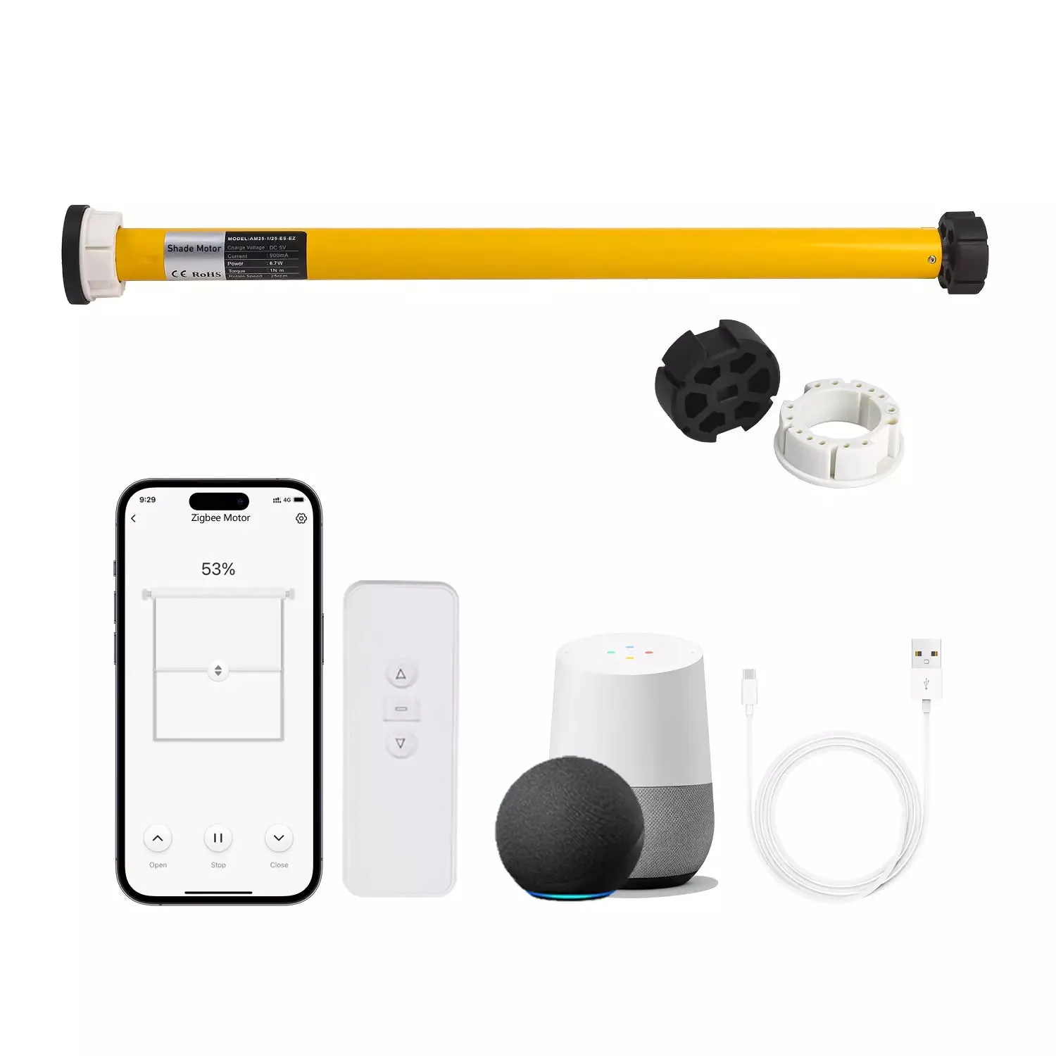 AM25-ES-EZ Electric Window Shades Motor for 1.5"(38mm)/1.75"(43mm) Shade Tube Work With Alexa Google Home