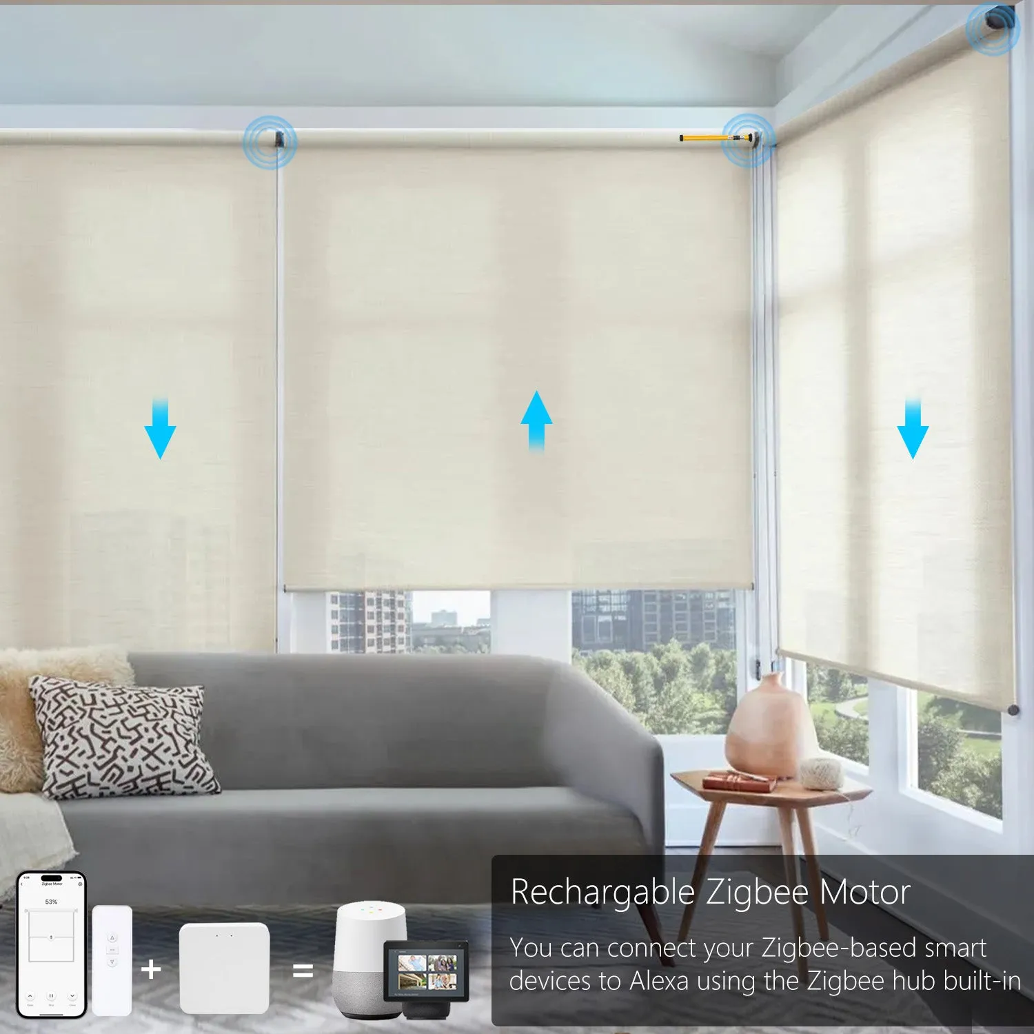 AM25-ES-EZ Electric Window Shades Motor for 1.5"(38mm)/1.75"(43mm) Shade Tube Work With Alexa Google Home