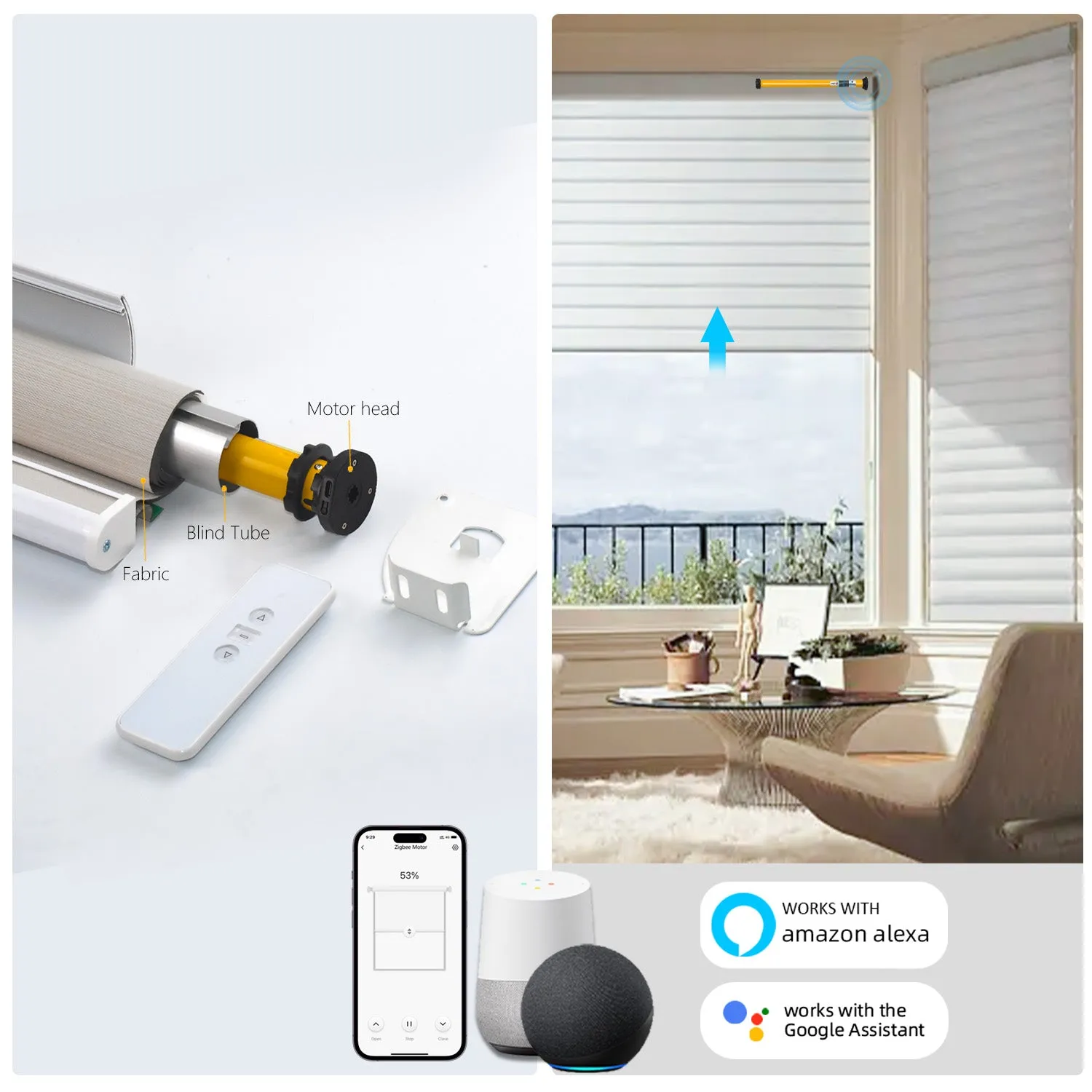 AM25-ES-EZ Electric Window Shades Motor for 1.5"(38mm)/1.75"(43mm) Shade Tube Work With Alexa Google Home