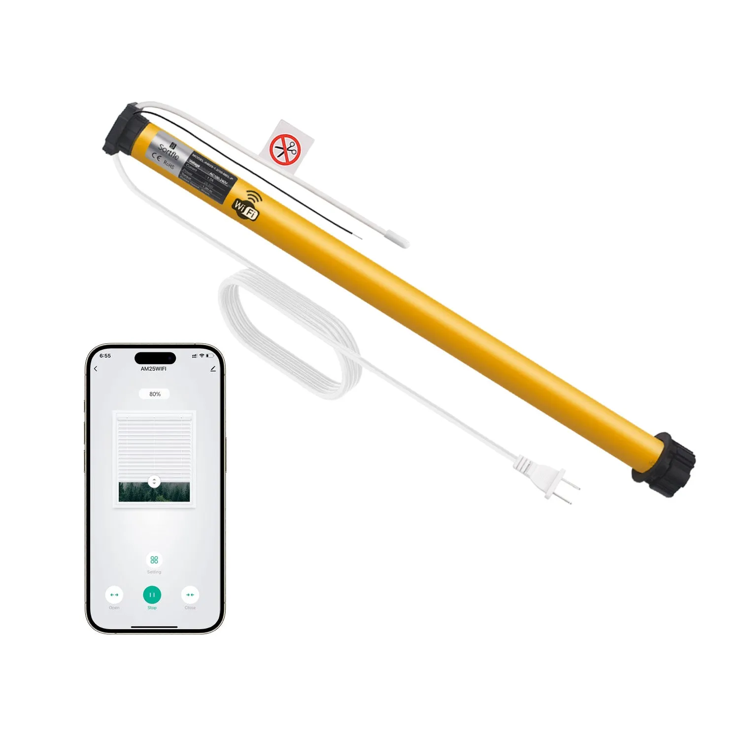 AM25 WiFi Smart Blinds Motor for 1.5"(38mm)/ 1.75"(43mm) Shade tube for Alexa,Googlehome