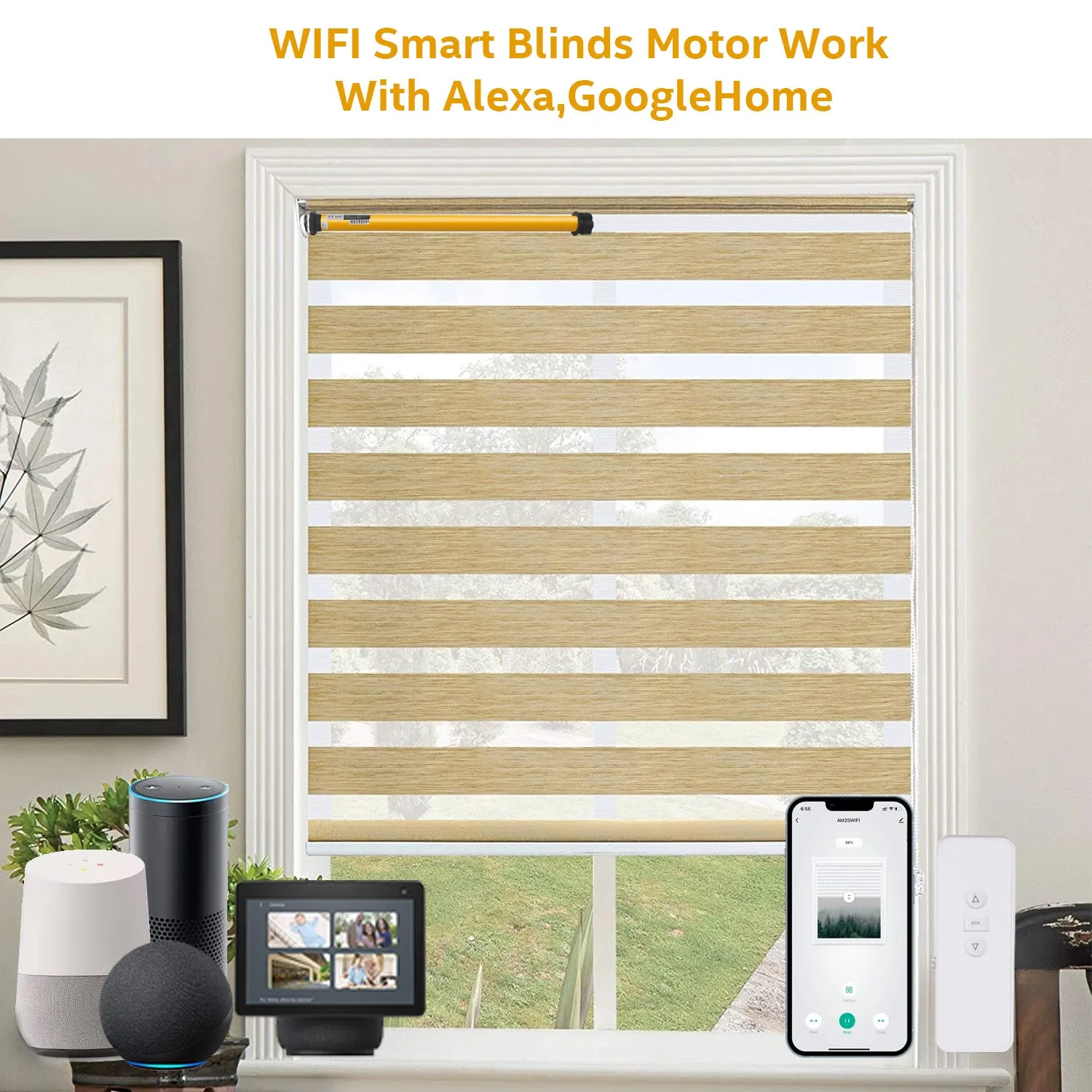 AM25 WiFi Smart Blinds Motor for 1.5"(38mm)/ 1.75"(43mm) Shade tube for Alexa,Googlehome